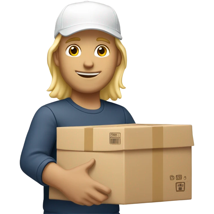 white mail carrier with blond hair and with a package wearing a white cap emoji
