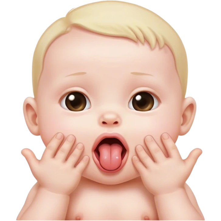 baby with tiny hands coming from the inside of its mouth. The hands are It’s tounge emoji