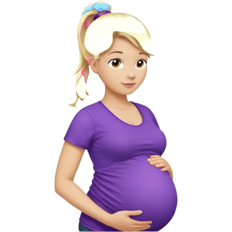 pregnant woman with purple shirt. Blond hair, light skin, pony tail. Only show abdomen neck and head. emoji