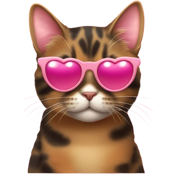 Cute fat tortishell cat wearing pink heart shaped sunglasses emoji