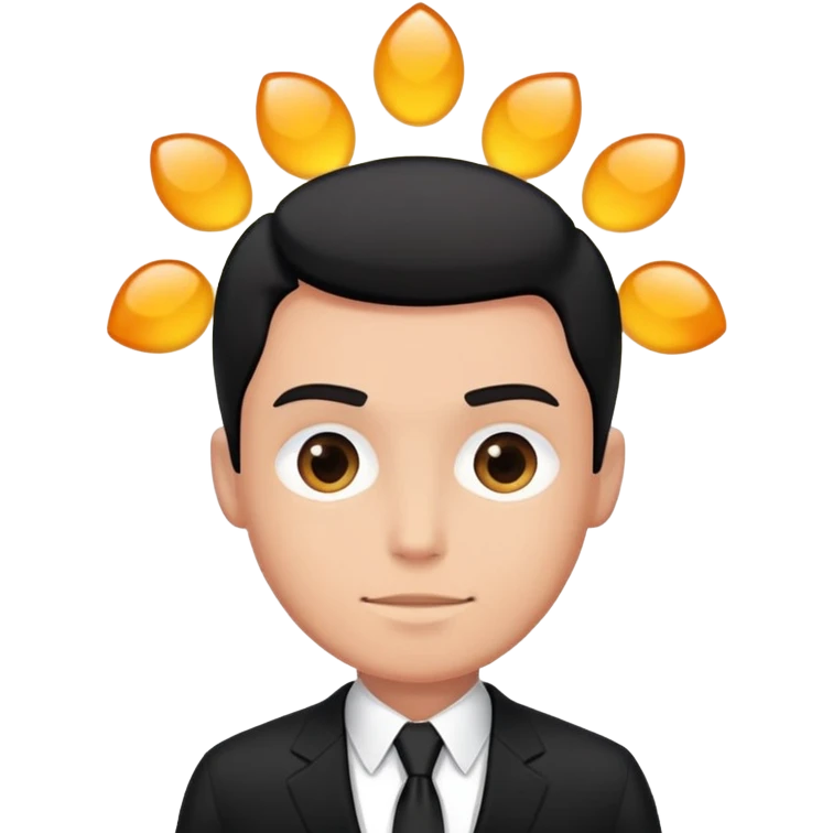 A man in a black suit with PrimeCopy written on it emoji