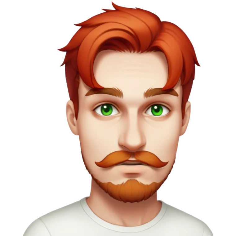 male, wearing white shirt, beard and eyebrows brown emoji