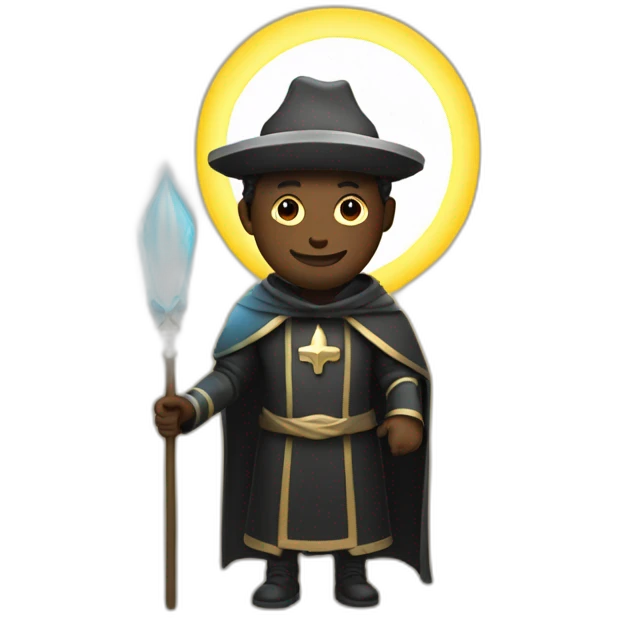 black pilgrim with a staff and a halo of light emoji