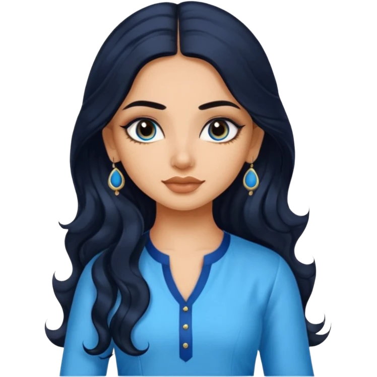 a pretty indian bratz girl with wavy long black hair. wearing a blue kurti, eyeliner on, indian auto behind her emoji