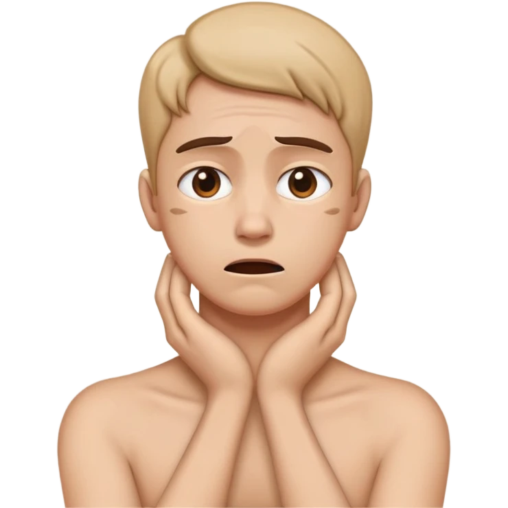 holding neck with both hands with an upset expression emoji