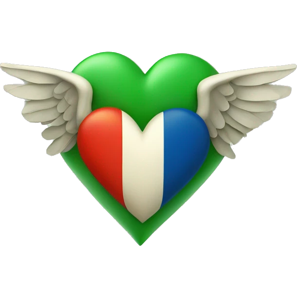 Yellow heart, green heart, Irish flag, blue heart, wings around red heart emoji