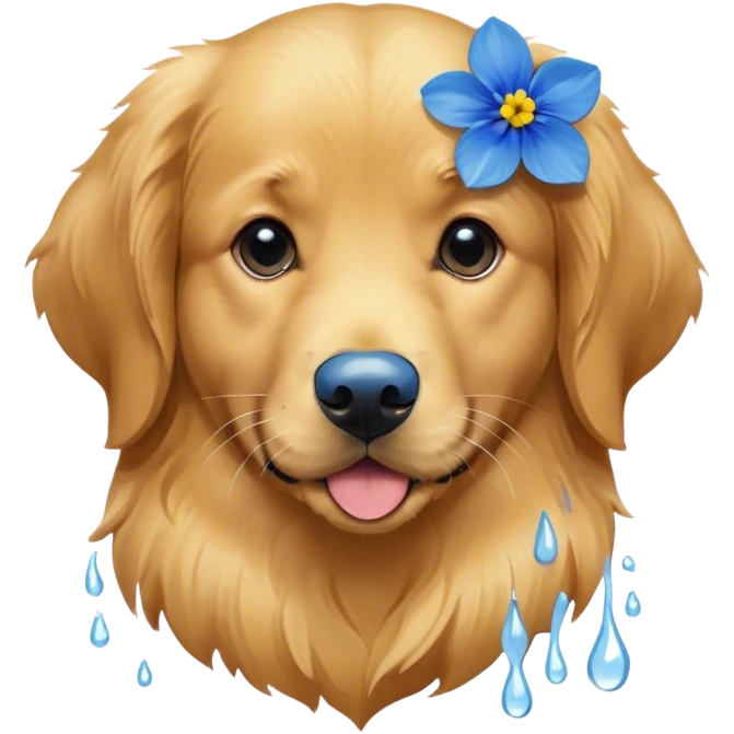 Golden retriever with a blue flower emoji