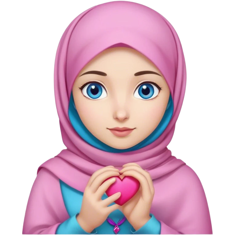 Turkish beautiful finish Konya girl blue eyes with pink lila magnolia hijab and hold heart in her hand  emoji