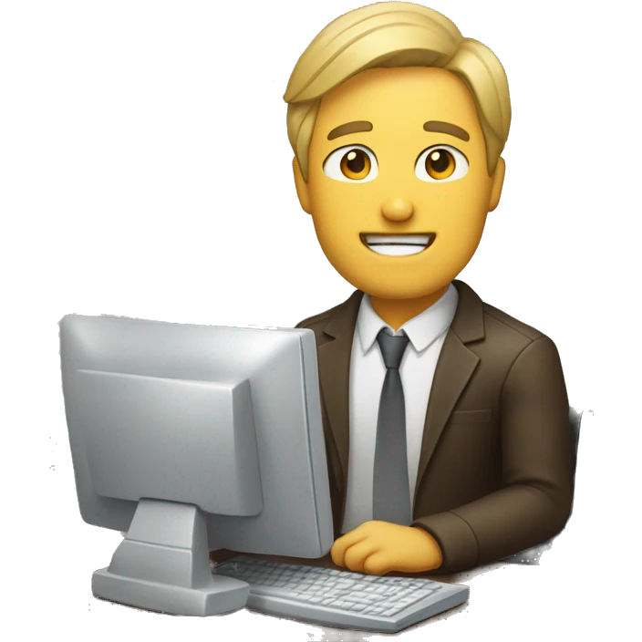 Man sitting next to a computer, cryng emoji