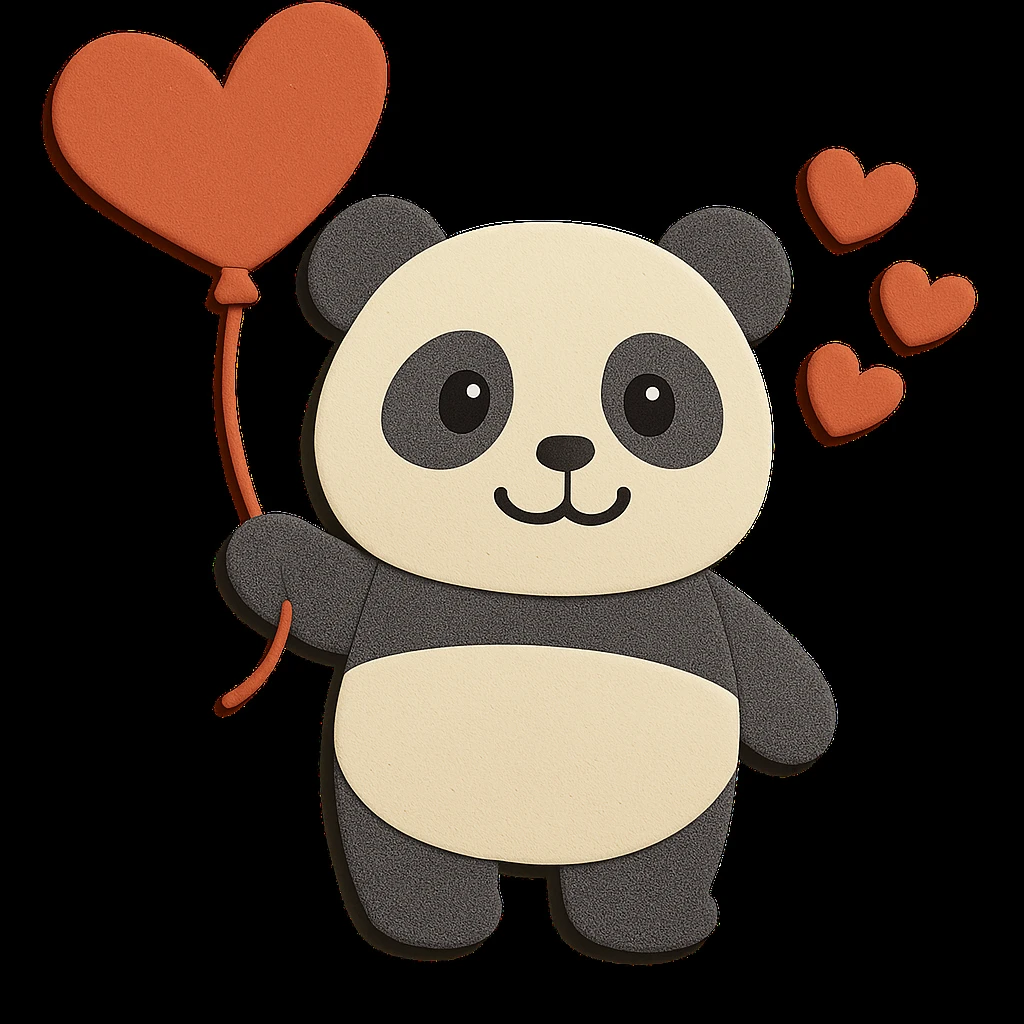 Keep the design unchanged with a happy face, just edit the panda's eyes to look visually good, well-shaped, and normal. Maintain all other elements as they are. emoji