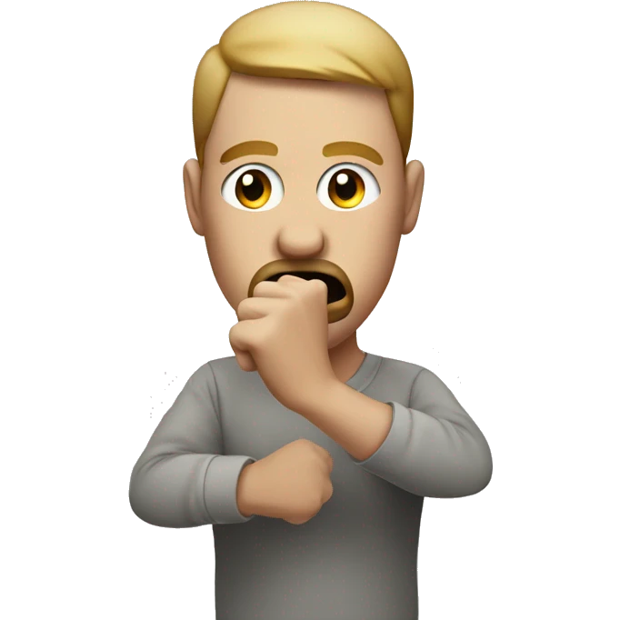 face with fist in front of closed mouth. men clearing his throught emoji