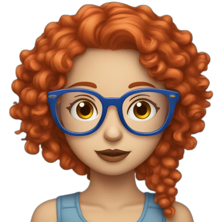 girl with curly red hair and blue glasses kissing  glasses glasses emoji