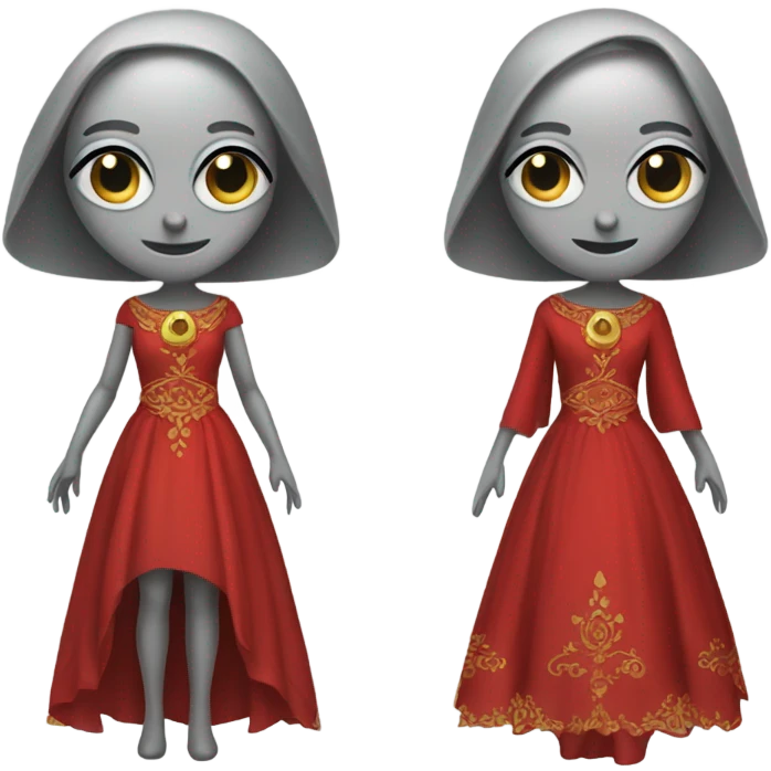 a gray alien woman, full body, in red Romanov dress emoji