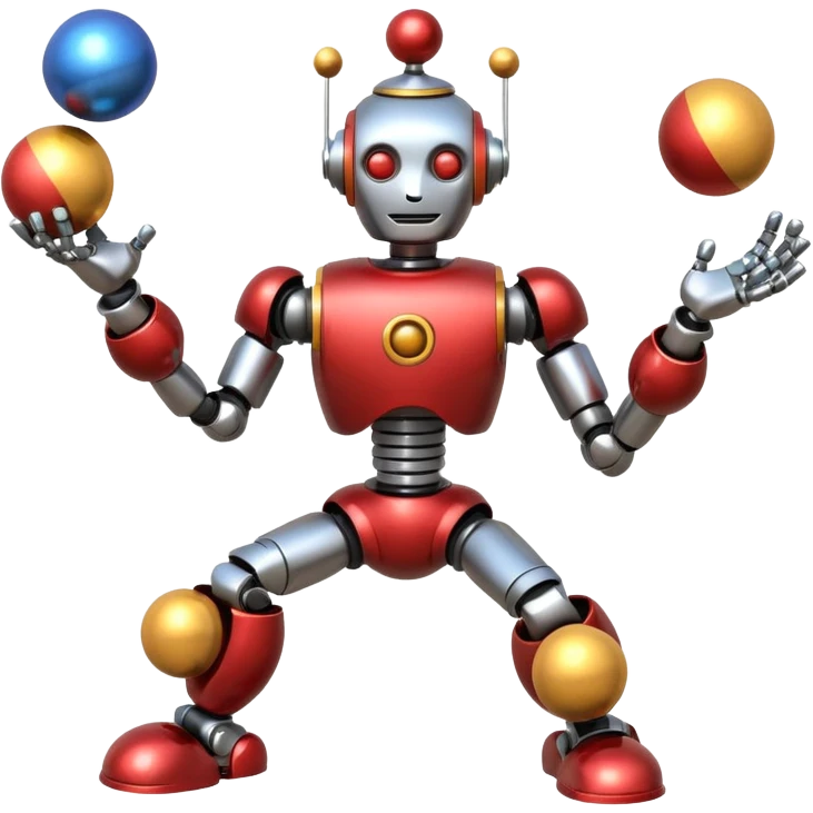 a Circus juggler robot juggling two metal ball emoji