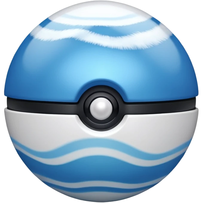 blue pokeball emoji, top half is a more saturated blue, bottom half is white, black stripe, with a white sheen, with a pearlescent finish, with a smoke effect emoji