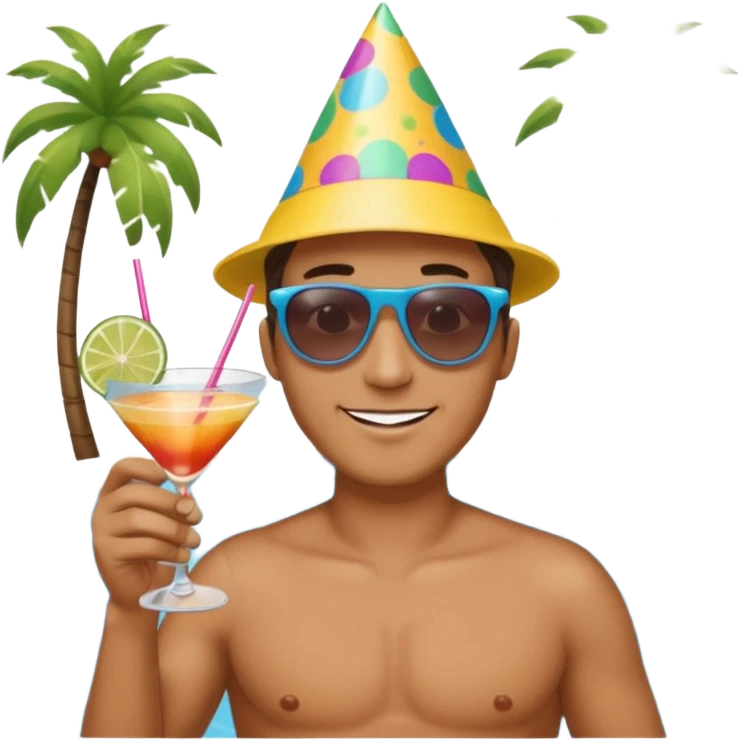 Male pool party with cocktails head emoji