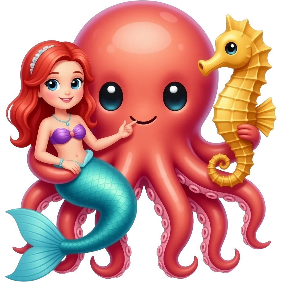 Octopus holding a mermaid and seahorse emoji