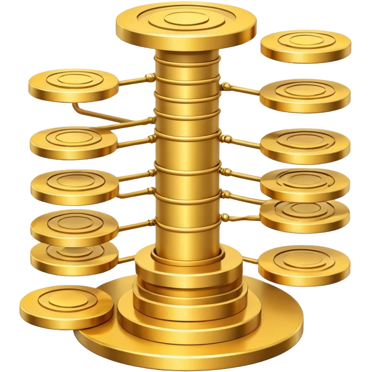 Google quantum computer gold tower with circular disks and tubes emoji