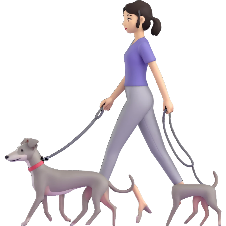 Beautiful Asian girl walking a solid grey Italian greyhound with absolutely no white markings, completely grey dog emoji