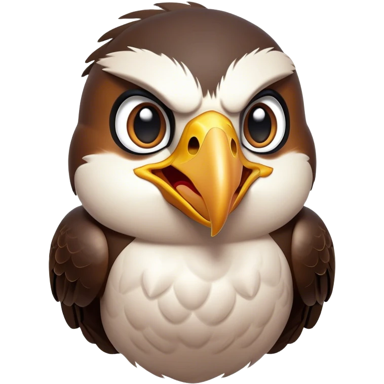Cinematic Comical Falcon Portrait Emoji, Head tilted dramatically with an exaggeratedly shocked expression, featuring a sharply defined beak and wide, comically expressive eyes full of playful disbelief, Simplified yet hilariously expressive features, highly detailed, glowing with a slightly sassy glow, high shine, dramatic yet playful, stylized with an air of cheeky aerial mischief, soft glowing outline, capturing the essence of a meme-worthy falcon that looks ready to side-eye its way into viral fame! emoji