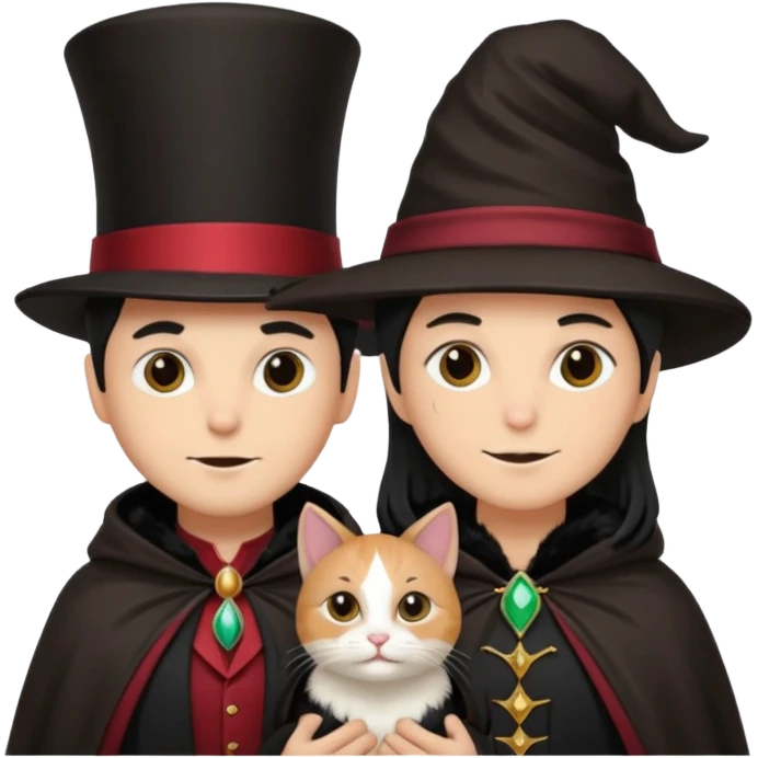 magician couple and their pet cat emoji