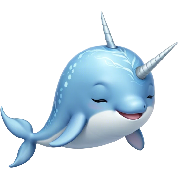 Beautiful and Majestic Cute Narwhal Portrait Emoji, Head and body rendered in serene repose with a gentle, radiant smile, showcasing a streamlined, graceful form adorned with a luminous spiraled tusk and peacefully closed eyes, Simplified yet exquisitely endearing features, highly detailed, glowing with a soft, majestic ocean light, high shine, serene and utterly enchanting, stylized with an air of magical marine splendor, soft glowing outline, capturing the essence of a beautiful and majestic cute narwhal that embodies the quiet wonder of the deep blue! emoji