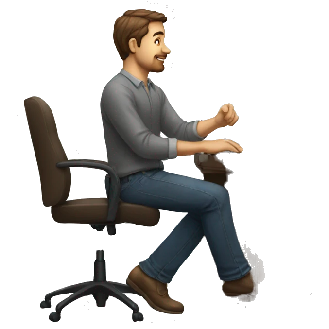 Guy sitting at desk but remove the chair and make the guy stand emoji