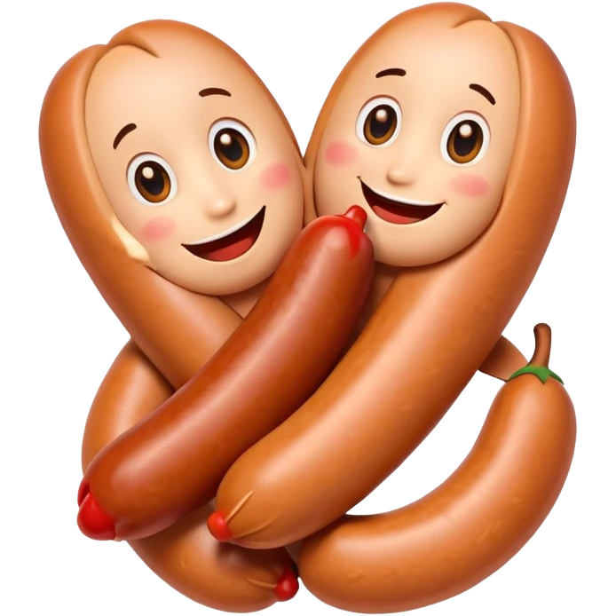 two sausages  with cute face hugging each other emoji