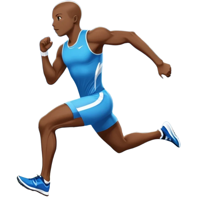 An icon showing a large stadium filled with cheering fans and bright lights In the background. The sky is clear and blue. a running track with lanes marked in white. A sprinter in mid-stride pushes forward, muscles tense.Transparent background emphasizes the speed and energy of running. emoji