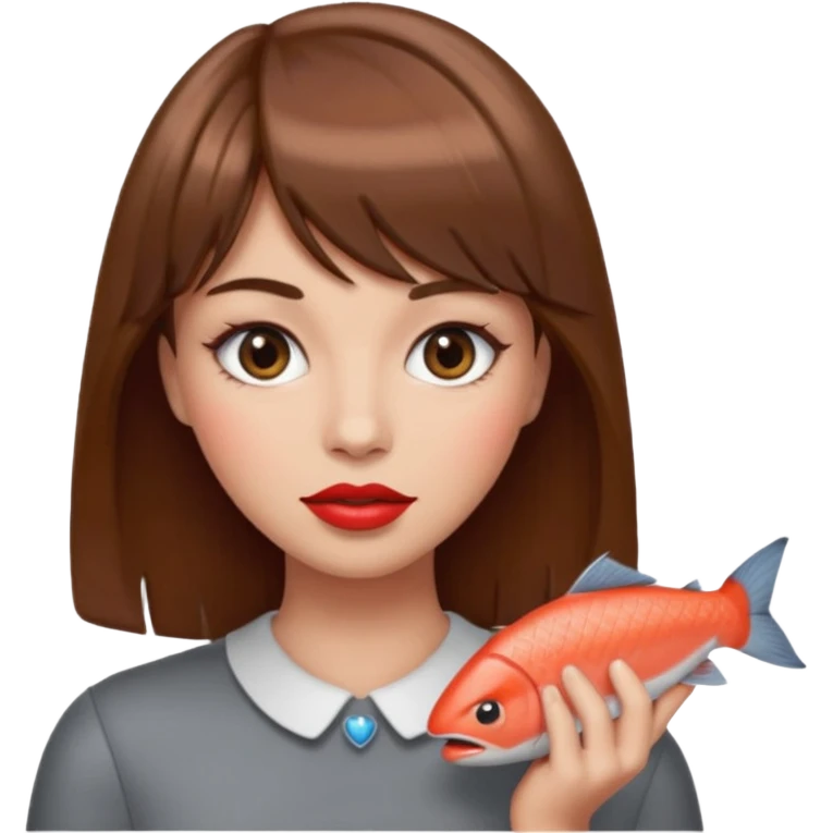 woman with brown hair, right bangs salmon red, grey eyes emoji emoji