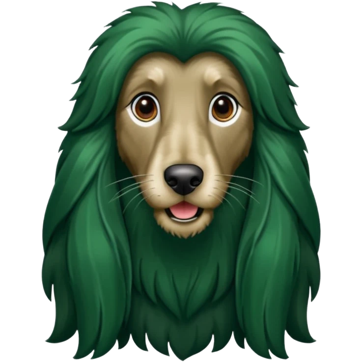 dark green dog extra furry afghan hound. The dog fur is totally dark green emoji