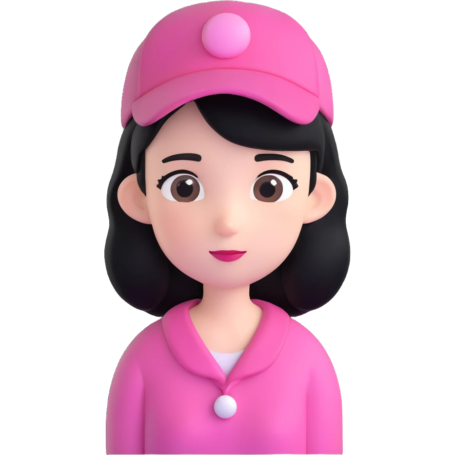 Redraw the character in 3D Disney style with the same pink hat, black hair, and gentle expression. Maintain a transparent background. emoji