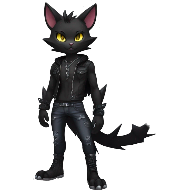 Black Anthro Cool Punk Bat-Cat-Fakemon-fursona Full Body emoji