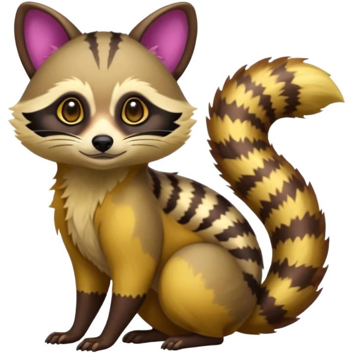 Colorful neon-colored exotic shiny beautiful fantasy-Cacomistle-tanuki-genet-oncilla-animal-hybrid (full body) emoji