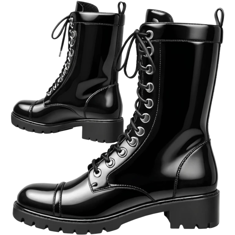 Chanel glossy effect Patent Quilted Chain Combat Boots  emoji