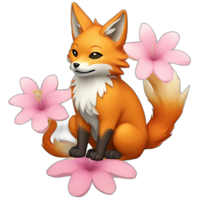 kitsune with flowershaped of 9 tails at back emoji
