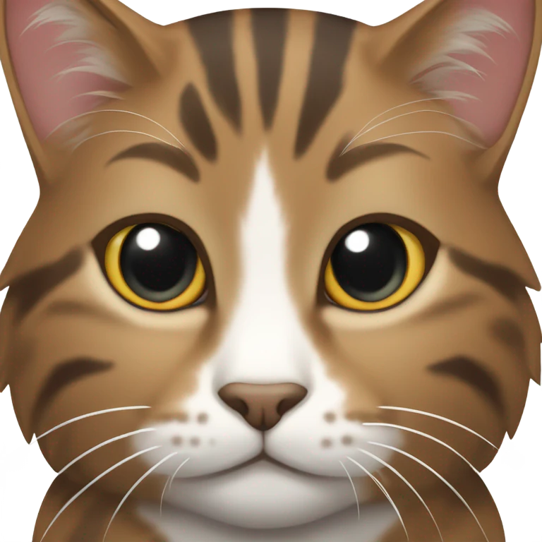 Brown tabby cat with white belly and face emoji