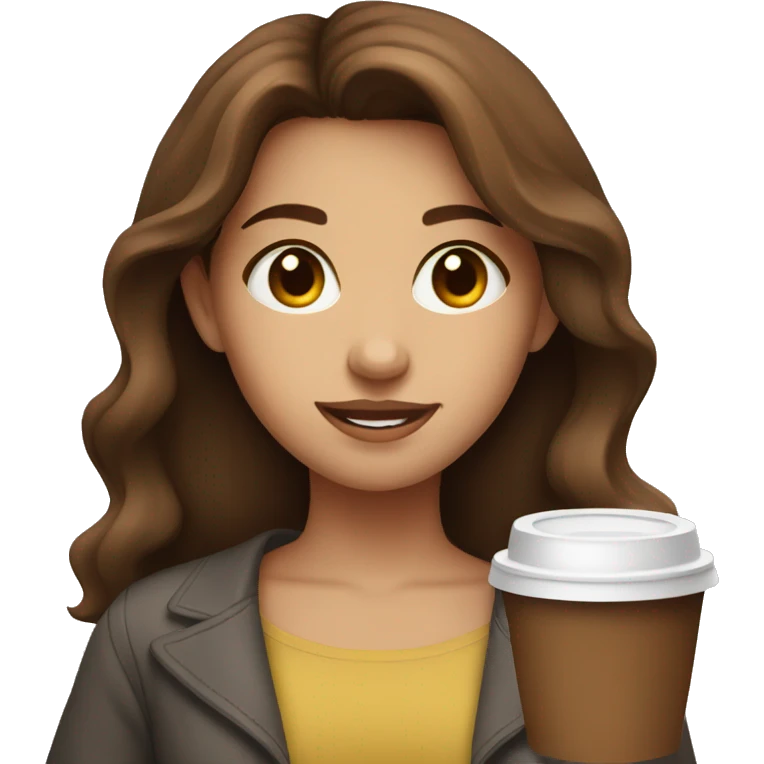 Pretty girl with brown hair holding coffee emoji
