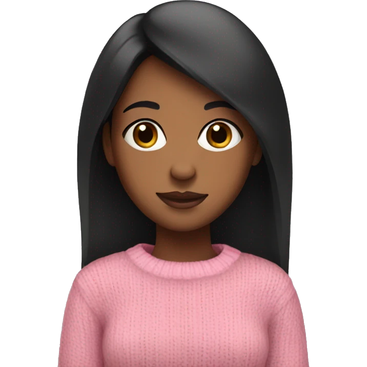Brown skin girl with straight black hair in a pink sweater emoji