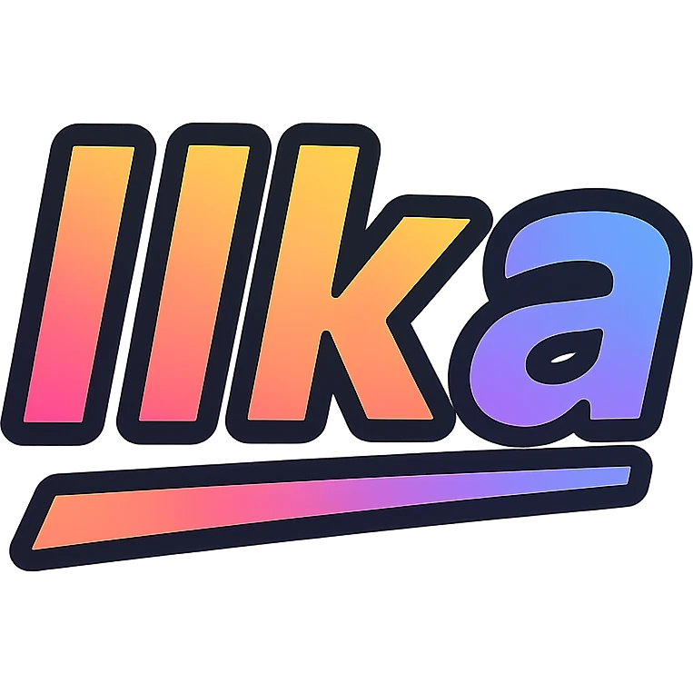 Ilka name in modern colorful gradient font with dark outline, dynamic slanted or partial underline, transparent background, in the style of reference patterns emoji
