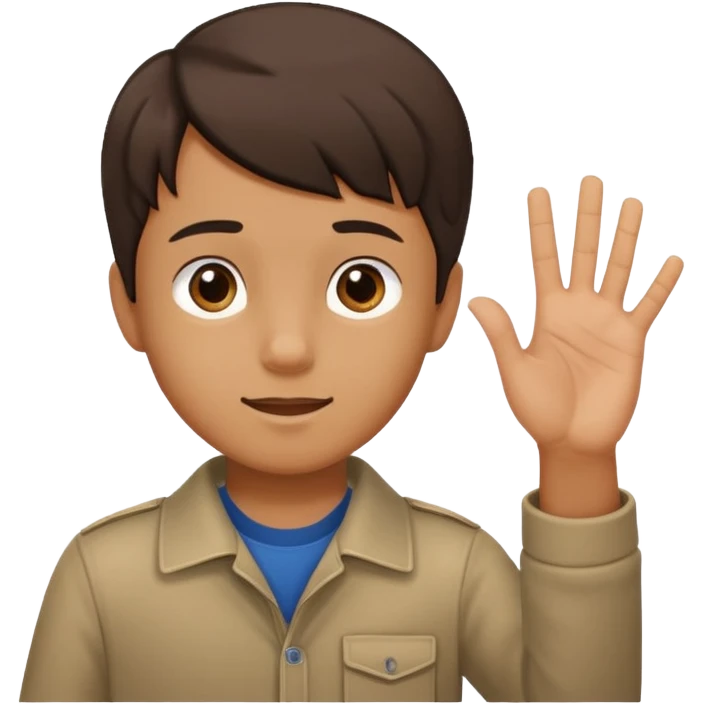 Boy his hand up on the right hand there is number 6 and the left hand number 7 emoji