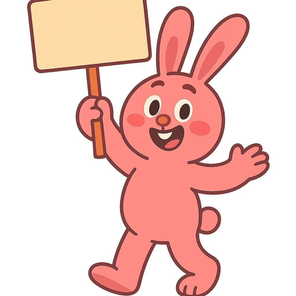 rosy bunny holding signboard high, pastel-toon style emoji