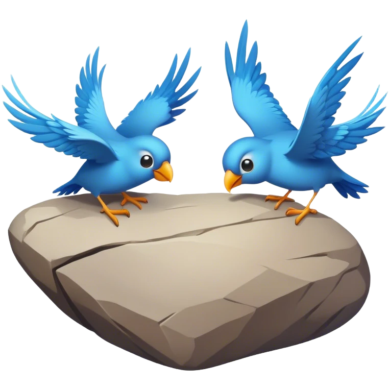 Rock flying towards 2 birds emoji