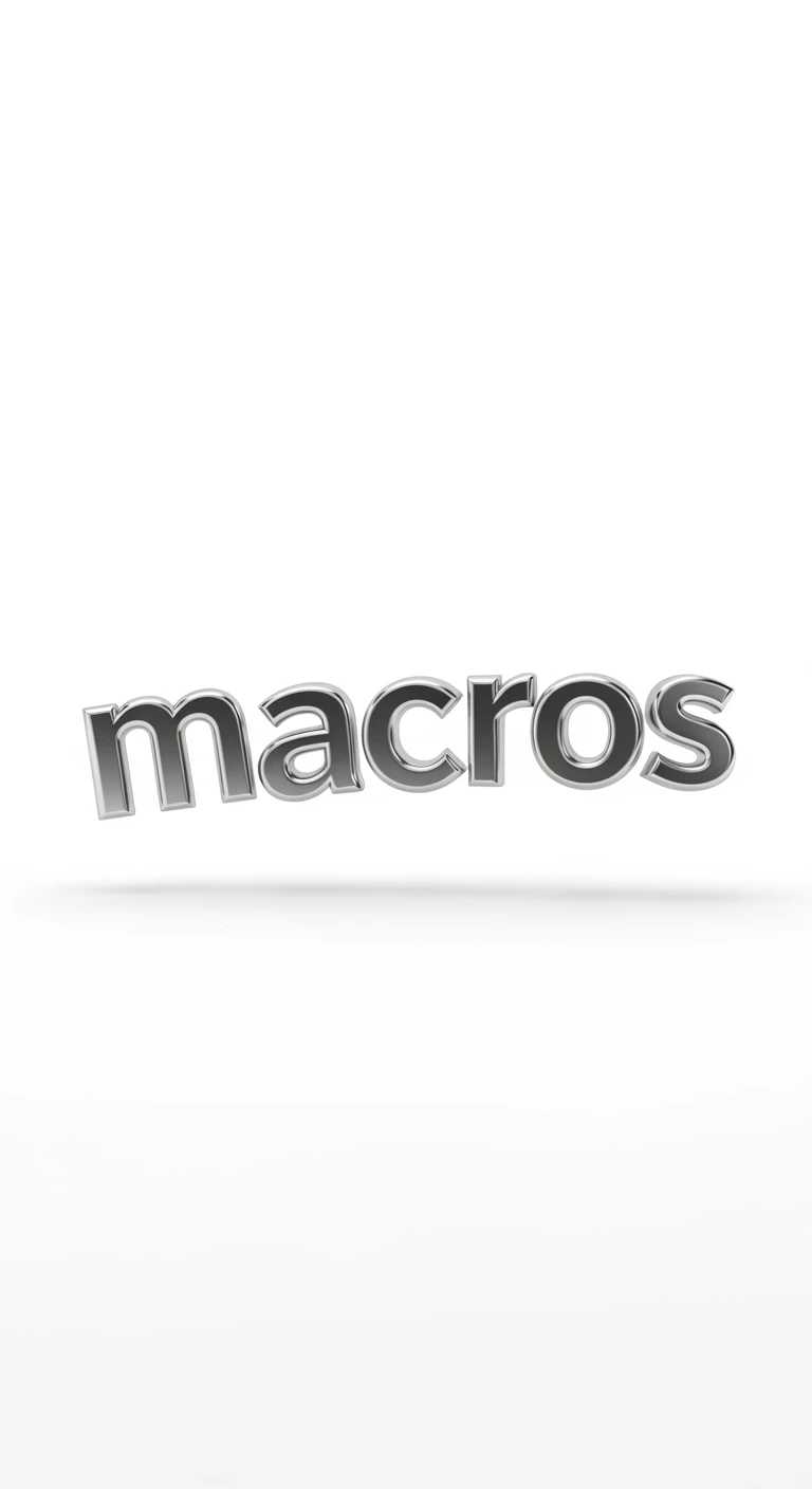 le parole "macros" fluttuano in aria, sfondo bianco emoji