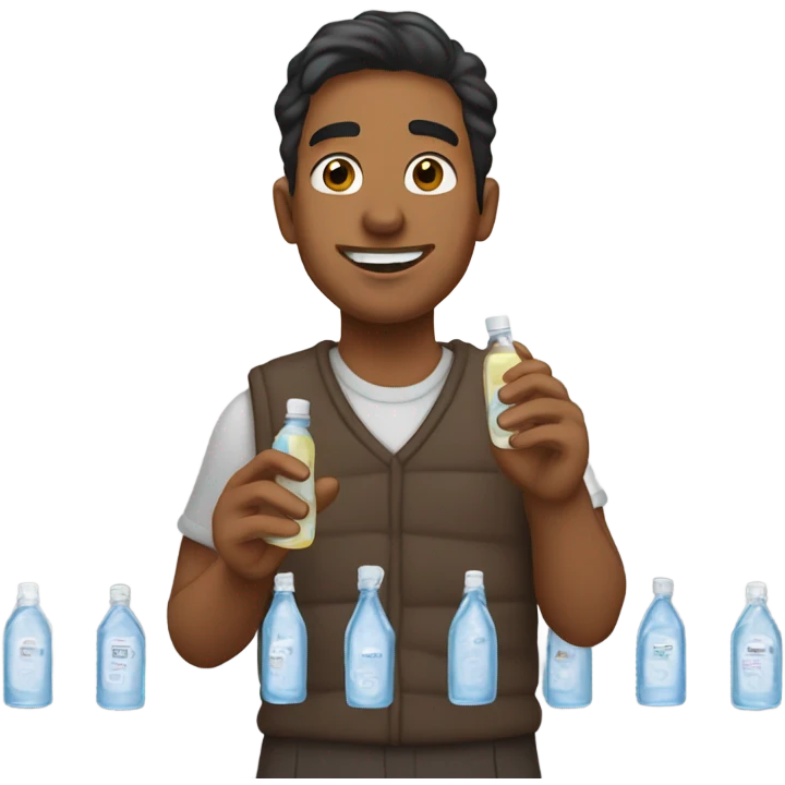Brown man holding bottles of baby oil emoji