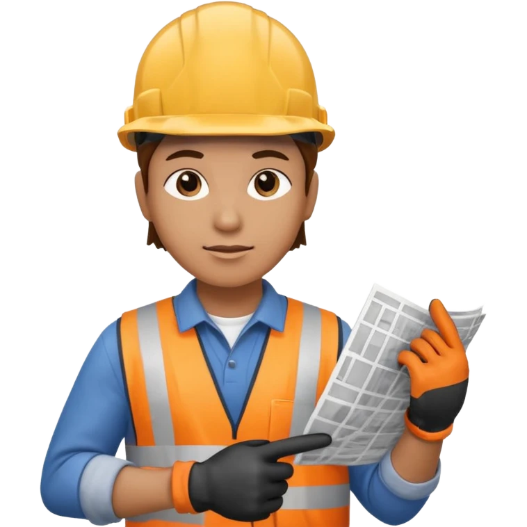 Worker pointing at construction site map emoji