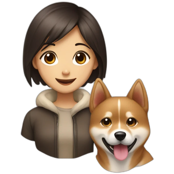 dark haired girl with happy brown shibainou emoji
