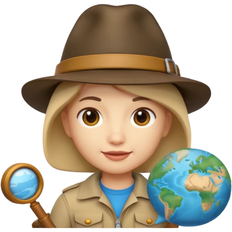 Apple Memoji-style 3D emoji of an explorer with a map and hat, soft shading, rounded shapes, no background.
 emoji