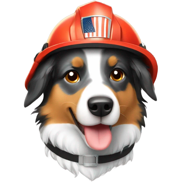 Australian Shepard with fire helmet emoji