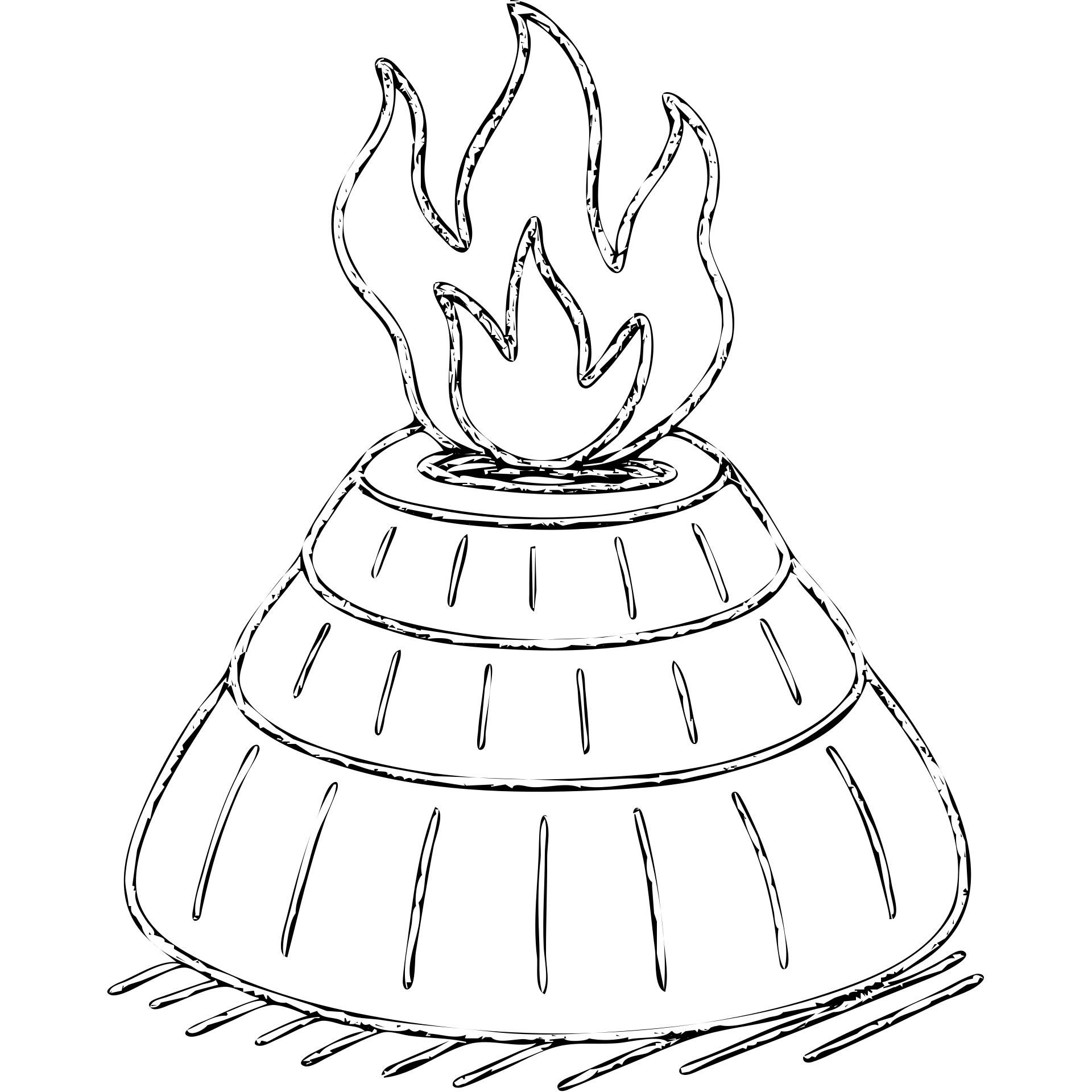 hand-drawn outline of a sliced onion volcano with fire at the top emoji